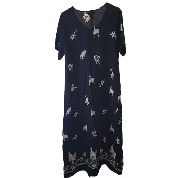 Mackson Black Maxi Short Sleeve Dress with Zebra & Floral Print - Picture 3 of 4